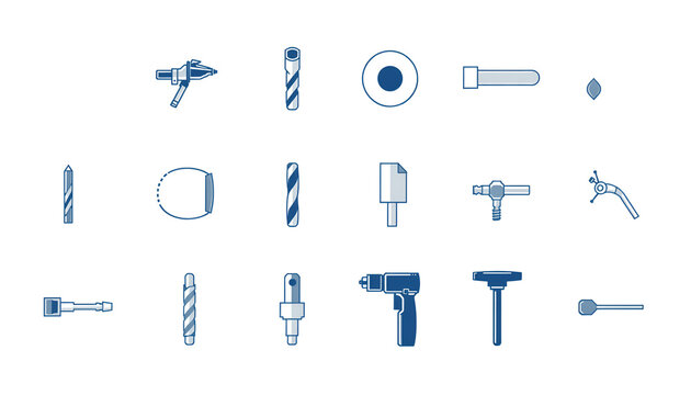 Dental implant surgical instruments and drills set vector flat illustration