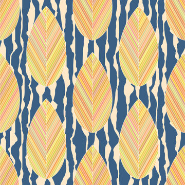 Vector background of stylized leaves, autumn leaves, geometric ordered structure, seamless pattern