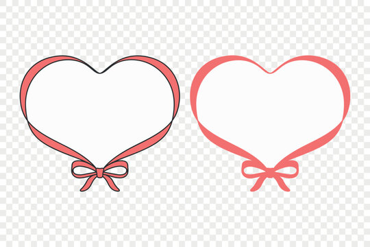 Heart Frame Vector Illustration. Heart Ribbon Frame Set, Romantic Heart Outline with Bow, Decorative Love Border Isolated for Valentine Card, Wedding Invitation, Label, Greeting and Gift Design