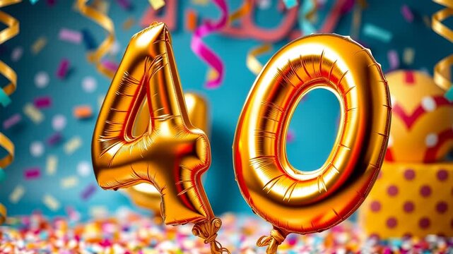 Birthday balloon shape number forty, golden letter figure 40 celebration background AI Generative