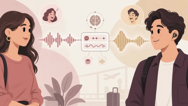 Vector animation of real time speech translation between two people