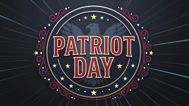 Patriot Day September 11 Memorial Badge with American Stars and Typography