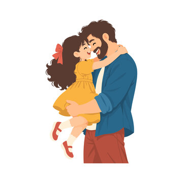 Father and daughter dancing together with cheerful movement and affectionate expressions