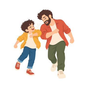 Father helping his daughter take a playful step while enjoying a caring family moment