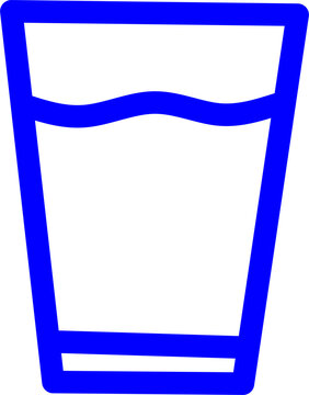 Blue outline glass of water vector icon, isolated on a white background. Simple line art symbol for hydration, fresh drink, and beverage design.