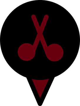 Red crossed golf clubs icon inside a dark map pin location marker vector design. Perfect symbol for locating golf courses, clubs, and sports venues.