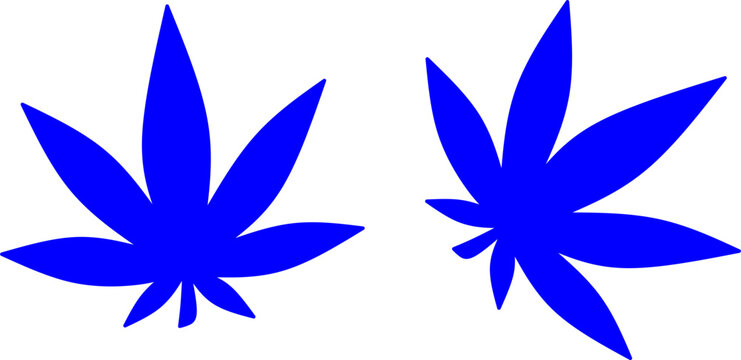 blue cannabis leaf icons isolated on white background. Flat vector illustration of marijuana leaves for medical, herbal, or dispensary graphic design.