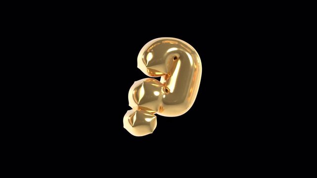 Question Mark Golden Foil Balloon 3D Typography Animation Alpha Channel Seamless Loop 4K