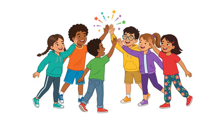 Fototapeta premium Diverse Kids High Fiving Celebrating Success