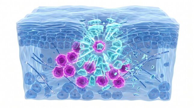 3D Microscopic Diagram of Donor T-Cells Attacking Host Tissue in GVHD