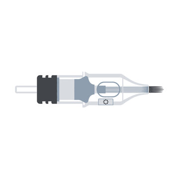 Tattoo needle cartridge component depicted in a clear technical illustration showcases the precise internal structure used for professional permanent makeup and artistic skin decoration in modern.