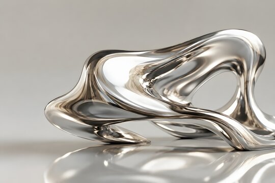 Reflective Liquid Metal Abstract Sculpture on Neutral Background