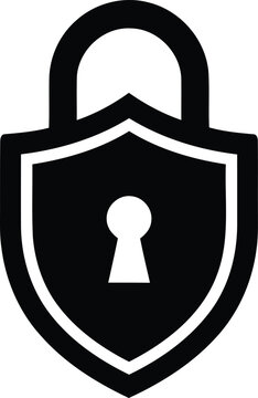 Cyber Security Shield with Padlock Icon, Data Protection Silhouette Vector