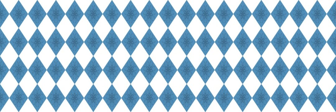 Seamless blue and white Bavarian diamond pattern vector background for Oktoberfest design projects