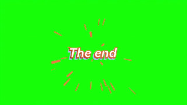 Retro The End text animation, vintage movie closing title on green screen, nostalgic cinematic finale with comic style bursts