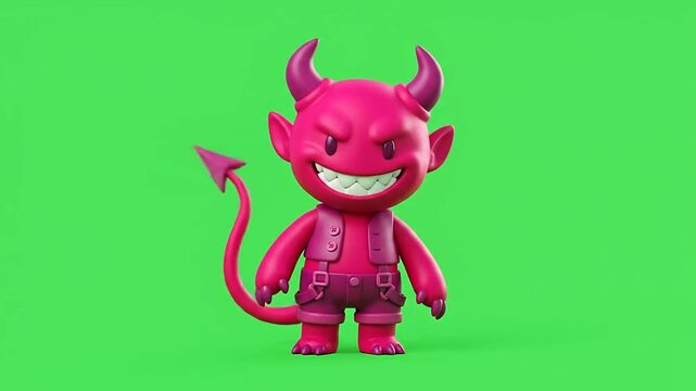 Pink devil character collection for halloween on green screen