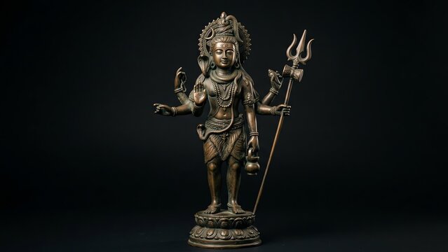 Ancient Bronze Statue of Multi Armed Lord Shiva Holding Trident