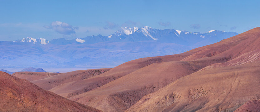 Dry Mongolian landscapes of the south of Altai, panoramic view