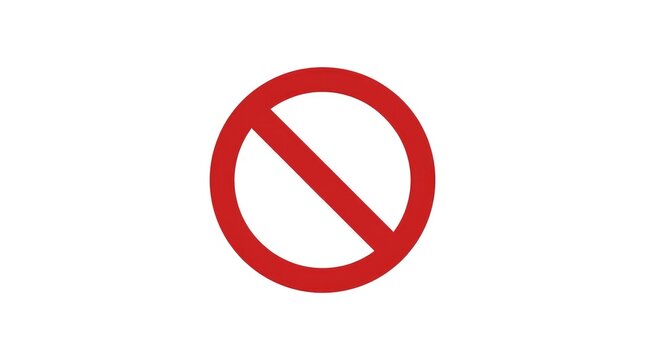 Red prohibition symbol circle with diagonal slash on plain background with diagonal line across universal restriction negative indication universal message