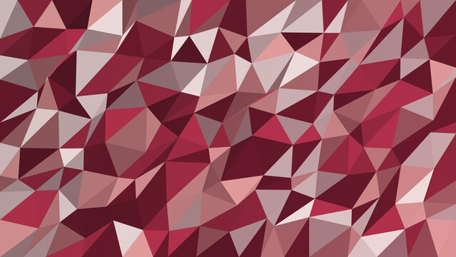Abstract background, featuring a low, poly geometric pattern, of triangles in, various shades of, deep red, maroon, and light pink colors