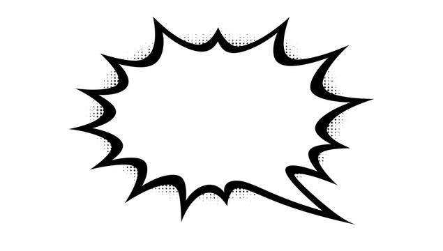 Blank comic book speech bubble frame with halftone dots and black jagged outline
