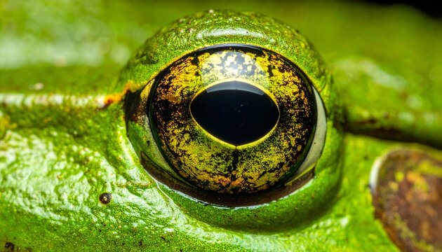 Extreme Close Up Macro Shot of a Green Frogs Eye.