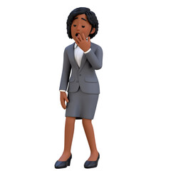 3D Black Businesswoman Character Feeling Sleepy © M Novian F