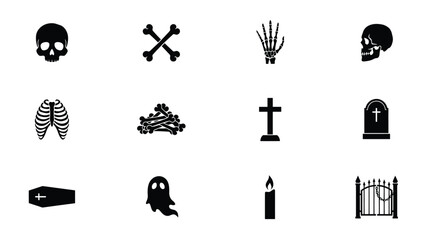 Fototapeta premium Black and white icons representing classic halloween symbols and themes in minimalist style with Minimalist icons traditional Halloween imagery with imagery