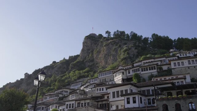 Mangalem district and the rocky hill of Berat Castle in Albania UNESCO World Heritage Site
