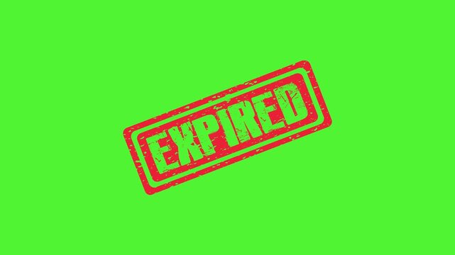 Red Expired Rubber Stamp Animation Isolated on Green Screen Background for Easy Chroma Key Compositing