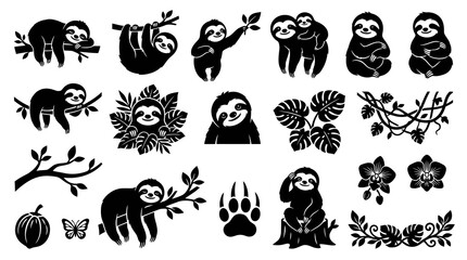 Obraz premium Black White Sloth Vector Graphics - Cute Animal Silhouette Collection