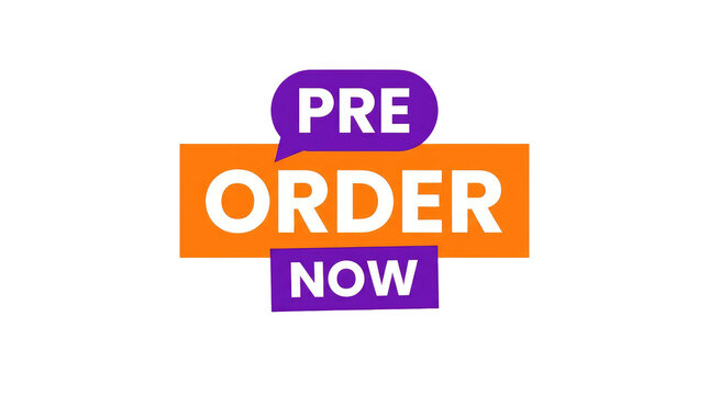 Pre Order Now text label isolated on white background for e-commerce marketing design.