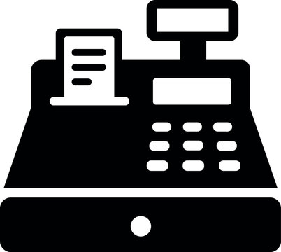 Cash register icon for retail checkout, cashier counter, payment processing, sales, shopping and store business design