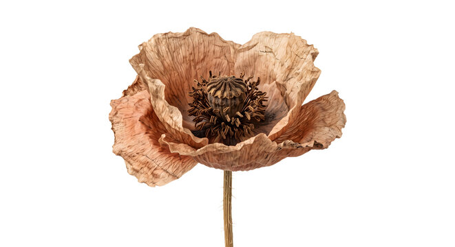 Dried poppy flower on transparent background