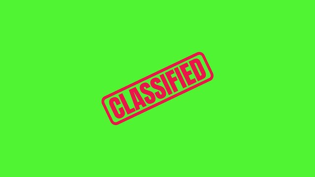 Red Classified Rubber Stamp Impression Moving Across a Bright Green Screen Background for Video Editing