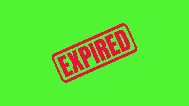 Red Expired Rubber Stamp Impression Animated on a Bright Green Chroma Key Background for Editing
