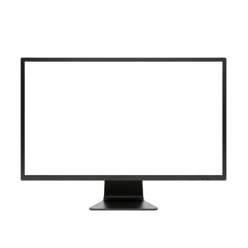 Modern black computer monitor with a blank bright screen for your custom design isolated on transparent background