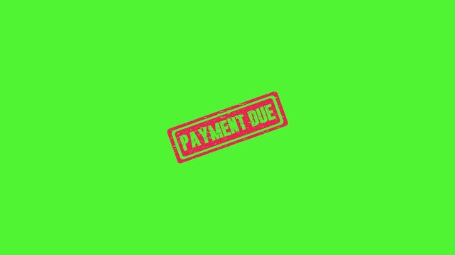 Red Payment Due rubber stamp animation isolated on a green screen background for video editing