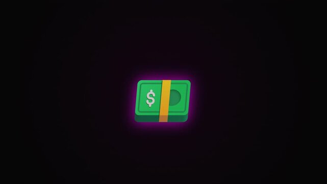 3D Animated Money Bundle with Dollar Symbol on Dark Green Background, Cash, Wealth, Savings, Finance, Investment, Banking and Financial Success Concept	