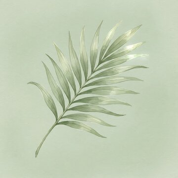 Watercolor Tropical Palm Leaf Illustration Isolated on Soft Pastel Green Background