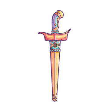 Colorful Hand Drawn Kris Dagger Traditional Indonesian Weapon Illustration.