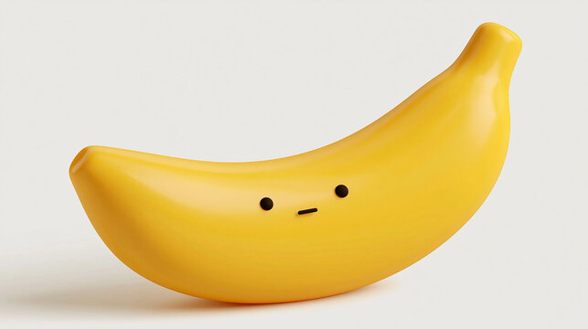 Sad Banana Toy: A cute yellow banana toy with a simple, sad face sitting on a light grey background.