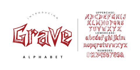 Grave alphabet sharp red gothic style typography font design vector illustration element asset © fourmonths