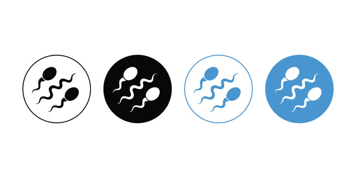 Sperm Cell Icon in Line and Glyph Styles representing male fertility, reproductive health, human biology, medical research, conception, and healthcare