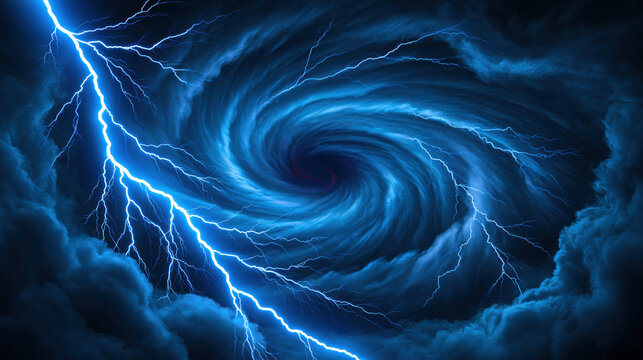 Apocalyptic storm vortex lightning cyclone swirl cloud sky blue dark weather wind