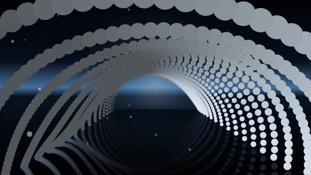 Abstract geometric tunnel with concentric circles and light effects creating a futuristic digital vortex