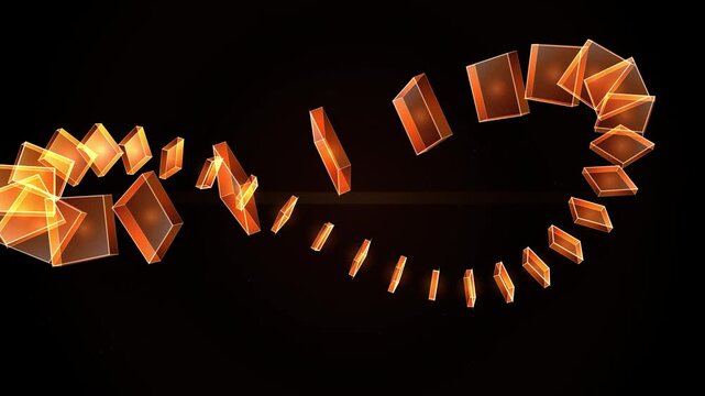 Abstract geometric cubes floating in a dark space with glowing orange light effects