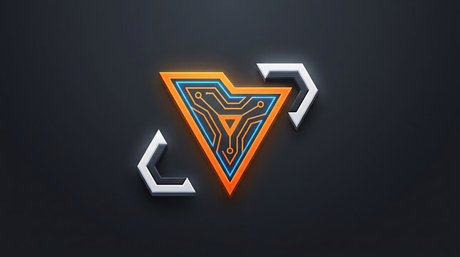 Futuristic Triangle Circuit Shield for Gaming UI and Cyber Emblem
