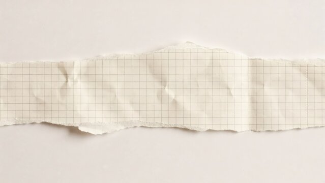 Torn strip of grid paper with crumpled texture isolated on white background