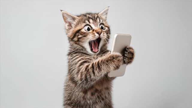 Shocked Kitten Reacting to Smartphone with Copy Space Video